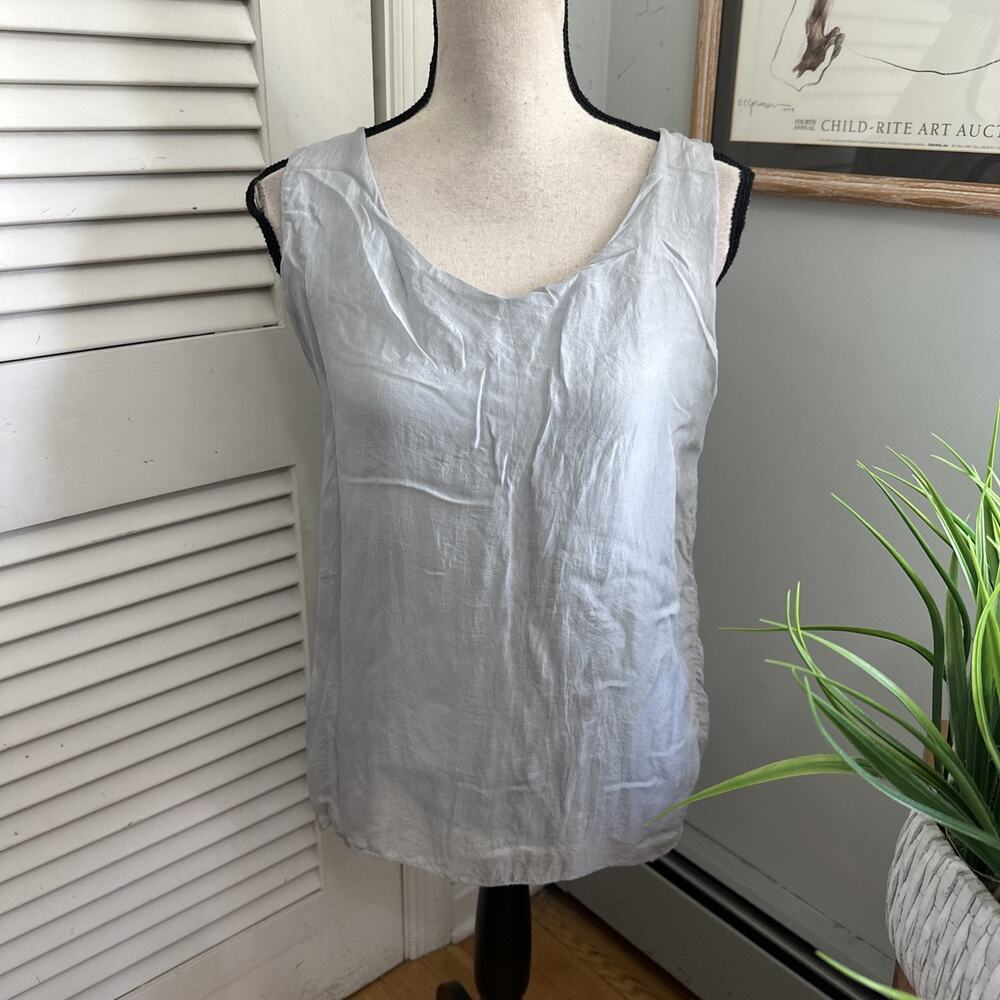 Giusy Top Womens Medium Gray Silk Sleeveless Crochet Back Bohemian Euro Summer